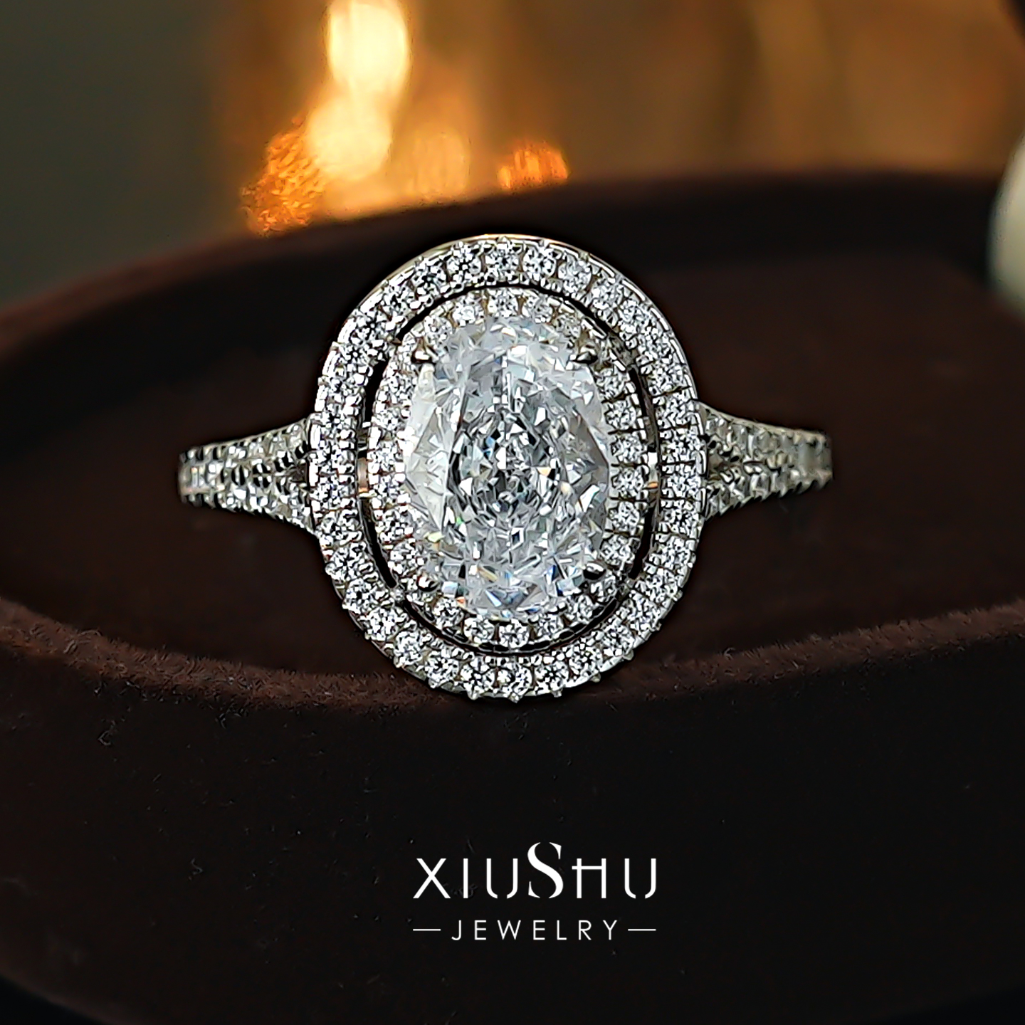 925银椭圆鸽子蛋高碳钻戒指