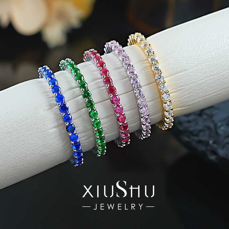 彩虹细圈彩宝款925银戒指