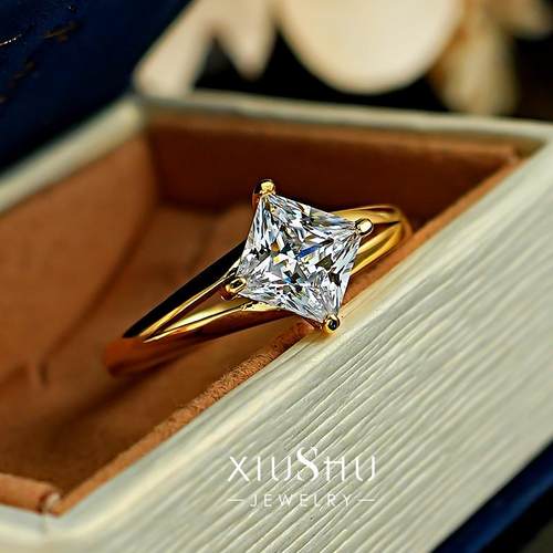 公主方通体s925银单指女戒指