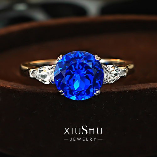 925纯银矢车菊蓝宝石色戒指