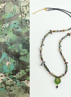 绿野~国风手作复古捷克琉璃项链天然石串珠毛衣链小众轻奢项饰女