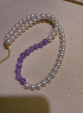 正品施家珍珠正圆项链紫锂辉天然石颈链2024新款紫色饰品礼物证书