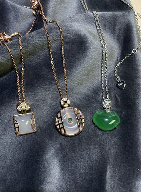 品牌古风S925银镂空平安扣天然玉髓项链厚镀金通体银礼物典雅银饰