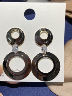 欧美金属风耳饰个性夸张锆石银针镀金耳环几何圆圈女高端品牌系列