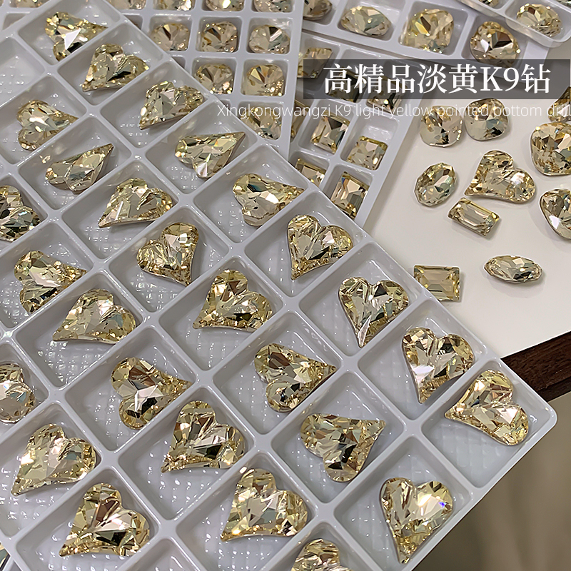 高精品K9淡黄肥方尖底钻美甲饰品