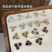 网红爆款 高品质美甲成品堆钻爆闪2026新款 珍珠立体金色钻指甲饰品