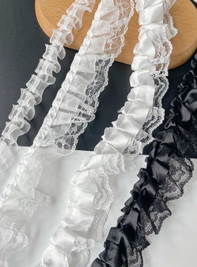 气质白色双层褶皱蕾丝花边diy装饰手工饰品窗帘书衣洛丽塔辅料