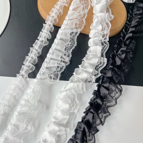 气质白色双层褶皱蕾丝花边diy装饰手工饰品窗帘书衣洛丽塔辅料
