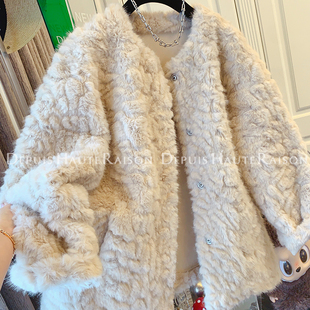 DHR 今年流行爆 高级感超好看仿小湖羊环保皮草外套大衣女2025新款