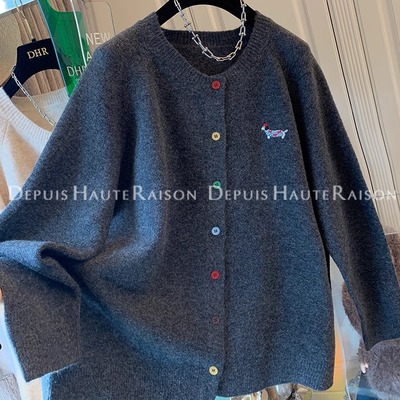 DHR独特好看小狗排扣针织衫毛衣