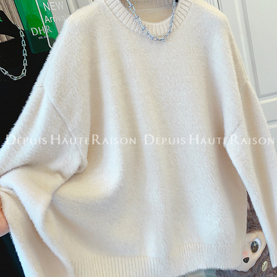 DHR独特好看黑色白色毛绒针织衫