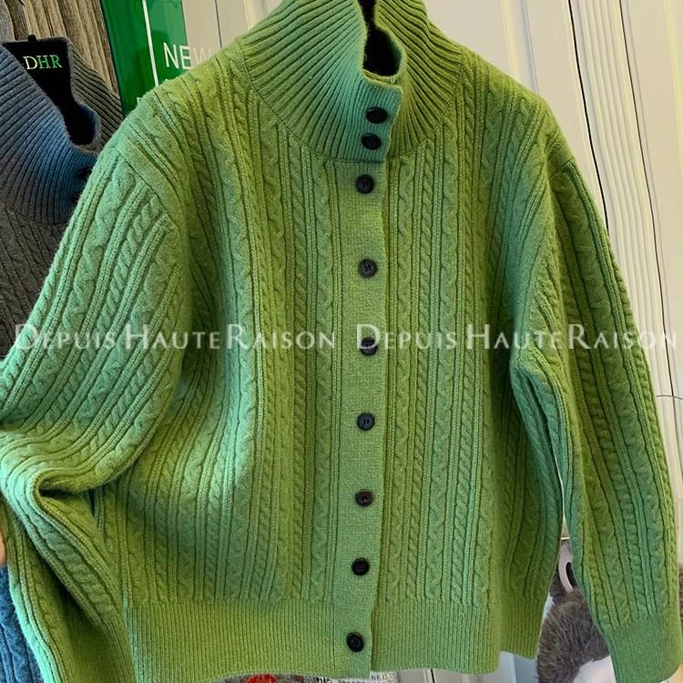 DHR 高级感麻花排扣半高领毛衣针织衫宽松内搭上衣女2025今年流行,女装/女士精品,毛衣,淘宝优惠券,粉丝福利购,淘宝优惠卷