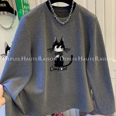 DHR超好看减龄小猫德绒圆领T恤