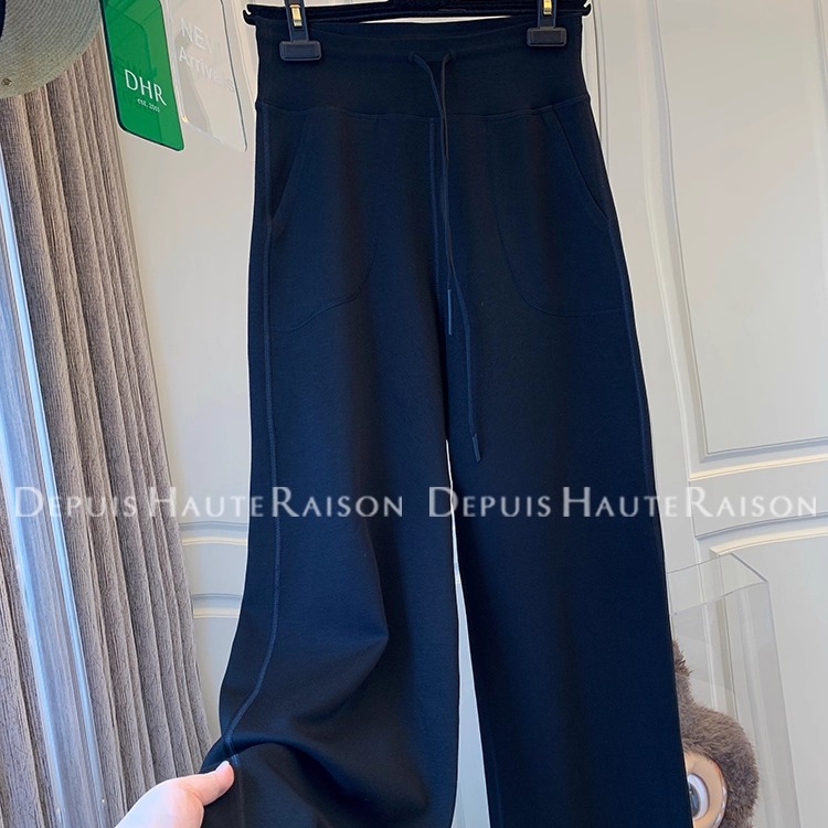 DHR巨显瘦空气感黑色高腰拖地裤