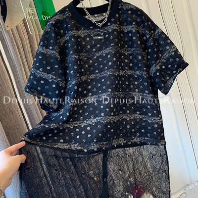 DHR轻奢高级波点蕾丝衫短袖衬衫