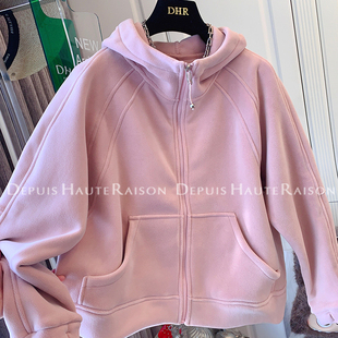 DHR 超好看休闲风拉链摇粒绒连帽卫衣外套宽松加厚上衣女冬装新款