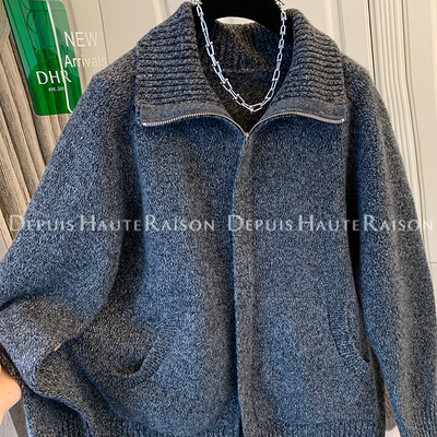 DHR气质花纱翻领拉链毛衣针织衫