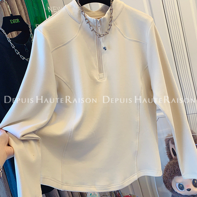 DHR半拉链半高领加绒长袖T恤