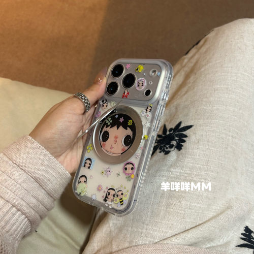羊咩咩MM可爱少女心旋转磁吸支架17ProMax卡通小玉yuy手机壳适用苹果16日韩15全包防摔17Pro软保护套