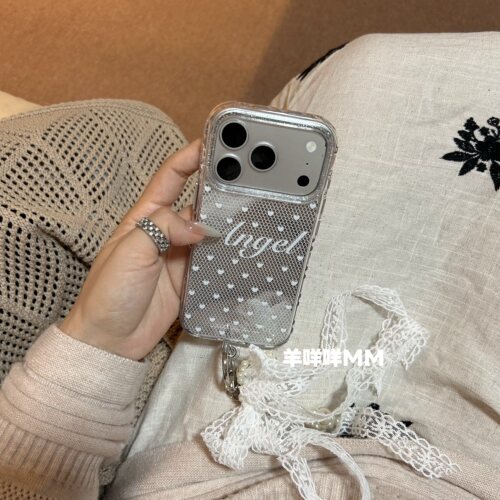 羊咩咩MM简约韩系ins少女风甜酷angle适用苹果17ProMax手机壳蕾丝挂绳iPhone16Pro防摔15温柔奶白17软套