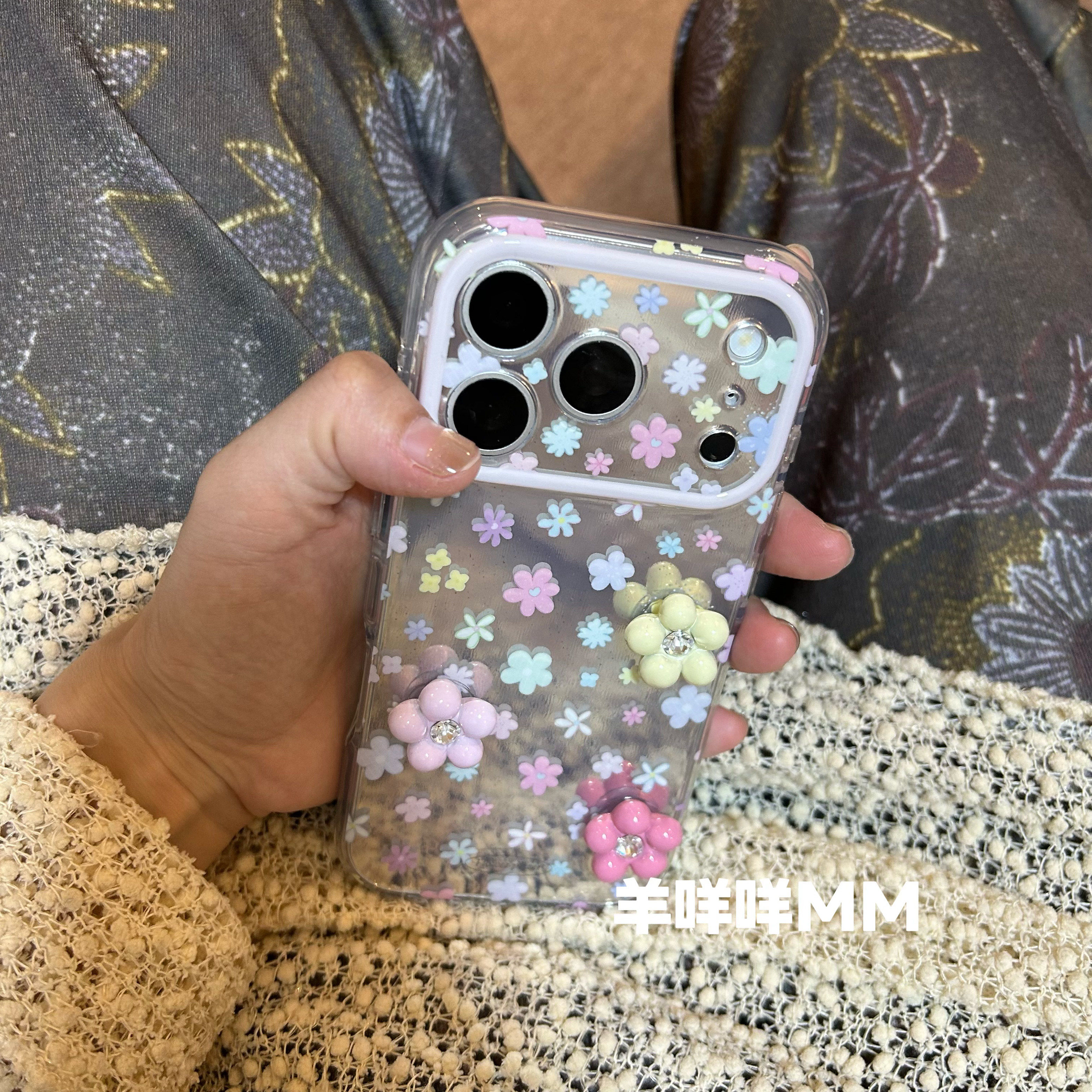 羊咩咩MM韩系立体花花17ProMax适用苹果16小众镜面ins全包13/14少女心手机壳17Pro防摔15ProMax软套