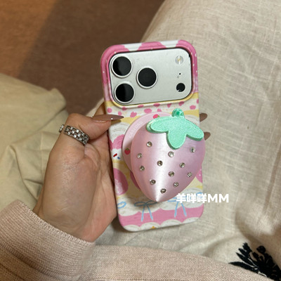 羊咩咩MM韩系ins小众17ProMax适用苹果17草莓磁吸支架手机壳iPhone17Pro卡通16女15Pro高级感保护套