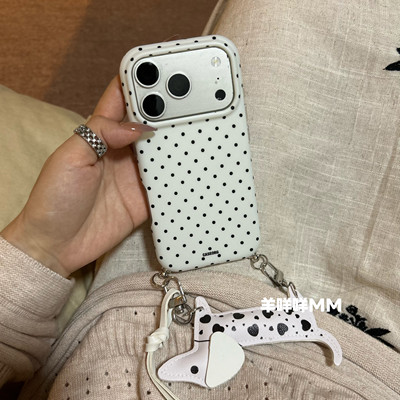 羊咩咩MM简约ins波点17ProMax适用17Pro苹果16韩系简约手机壳iPhone17皮质腊肠狗挂绳15少女心软保护套