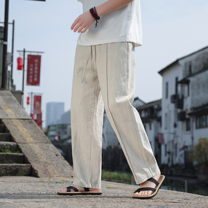 风夏季男士休闲裤透气苎麻直筒长裤宽松亚麻大码裤K30-P75图片