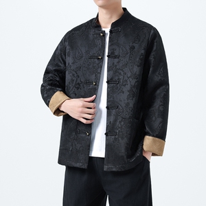 新中式男装风复古盘扣上衣小众男士暗纹提花外套 1921-P100图片