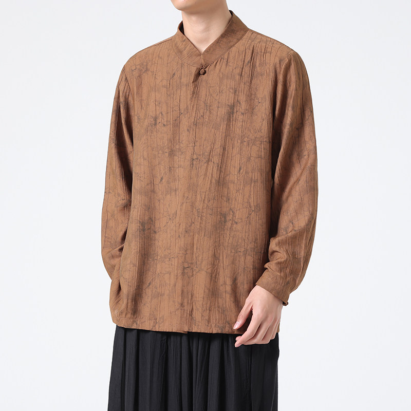 春秋宽松长袖衬衫日系水墨印花缎面衬衣1901-P65,男装衬衫,电商B378（原B341）