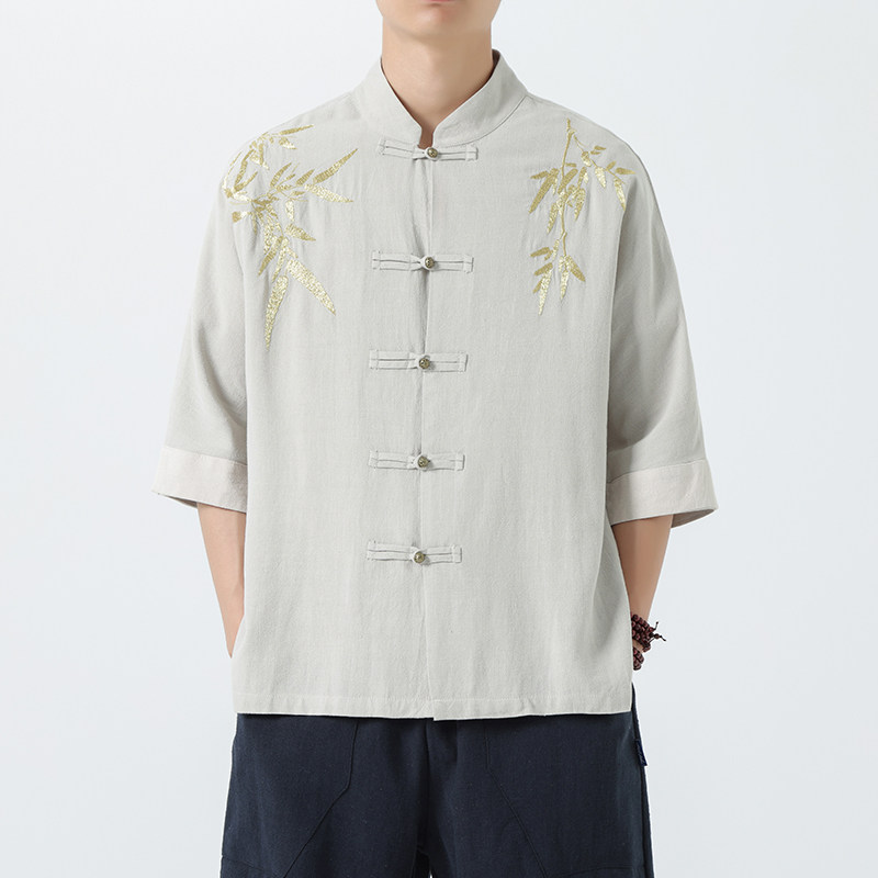 夏季风棉麻短袖长衫大褂复古水洗做旧麻料衬衫1906-P75,男装T恤,电商B378（原B341）
