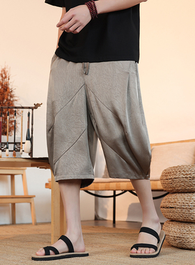 中国风男装裤子哈伦裤低裆跨裤阔腿吊裆裤夏季加肥加大码K35-P55