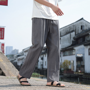 风夏季男士休闲裤透气苎麻直筒长裤宽松亚麻大码裤K30-P75图片