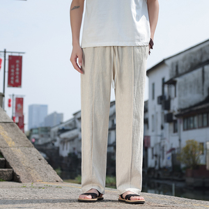 风夏季男士休闲裤透气苎麻直筒长裤宽松亚麻大码裤K30-P75图片