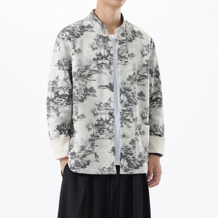 秋冬麂皮绒山水泼墨夹克外套中国风盘扣大码 P115 唐装 1909