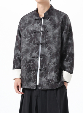 2025秋冬新中式蝴蝶提花中山装改良复古盘扣唐装有大码1908-P115