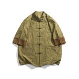 风男装新中式唐装短袖衬衫潮复古风盘扣五分袖外套1907-P80，男装衬衫，电商B378（原B341）