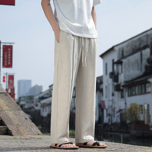 夏季男士亚麻休闲裤大码透气薄款直筒裤复古宽松直筒裤子K30-P75图片