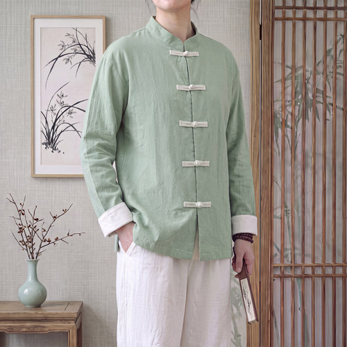 新中式盘扣立领衬衫 中国风全棉大码长袖衬衣 男女同款 1761-P60