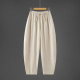 2026春夏新款新中式棉麻直筒休闲裤亚麻宽松哈伦裤B378-K51-P65，男装休闲裤，电商B378（原B341）