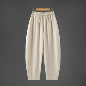 2026春夏新款新中式棉麻直筒休闲裤亚麻宽松哈伦裤 B378-K51-P65，男装休闲裤，电商B378（原B341）