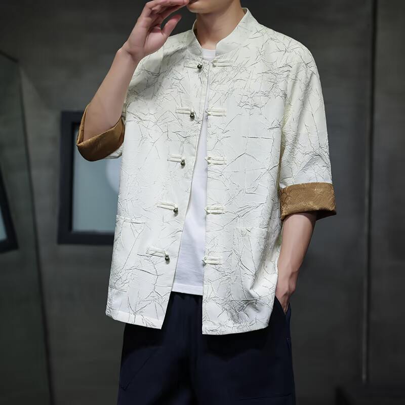 潮复古改良唐装 半袖中山装 胖子大码衬衣 1907-P80图片