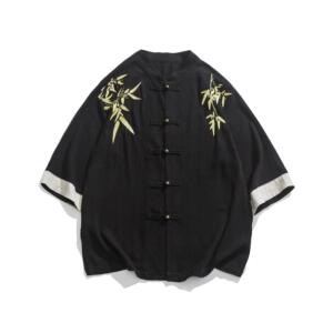 新中式复古亚麻衬衫禅茶短袖风立领五分袖唐装衬衣1906-P75图片
