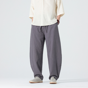 2026春夏新款风亚麻宽松哈伦裤宽松大码弯刀裤 B378-K51-P65图片