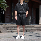 风提花翻领衬衣加短裤一套中式套装1928-P100，男装牛仔裤，电商B378（原B341）