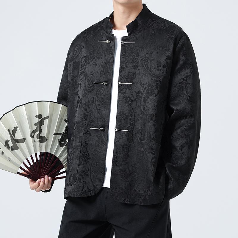 2025春新款风男装外套提花暗花盘扣唐装复古上衣1920-P100，男装民族服装，电商B378（原B341）