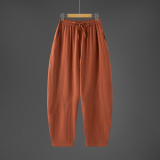 2026春夏新款新中式棉麻直筒休闲裤亚麻宽松哈伦裤B378-K51-P65，男装休闲裤，电商B378（原B341）