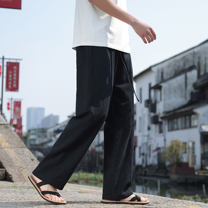 夏季男士棉麻休闲裤大码透气薄款直筒裤复古宽松长裤K30-P75图片