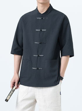 新中式泡芙格短袖唐装 胖子有大码 1927-P55