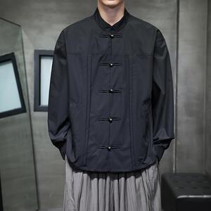 大码复古铜扣设计感衬衫男长袖新中式立领盘扣高级感衬衣1904-P75图片